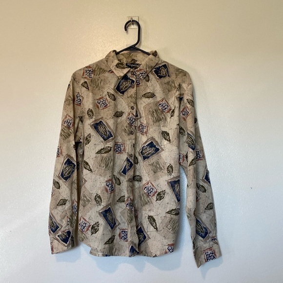 Rhymes long sleeve full button up leaves pocket collard rare shirt large - Picture 1 of 11